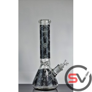 DRAGON CARVING BEAKER WATER PIPE BLACK 14inch (GLOW IN DARK)